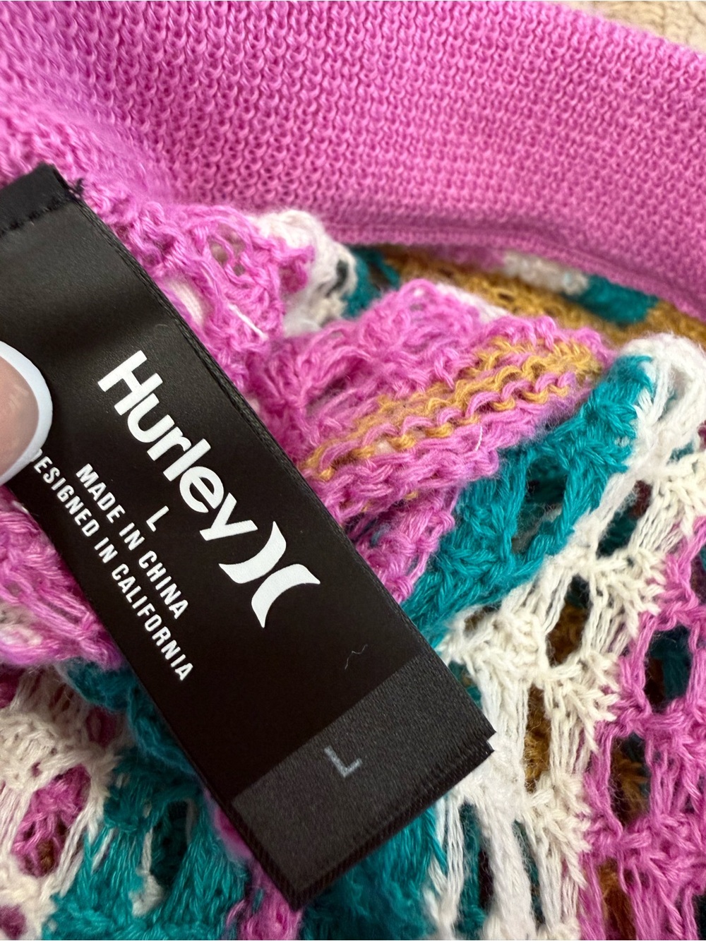NWT Hurley Stripe Crochet Swim Cover-Up Pants in Pink Multi Color, Size Large - Picture 9 of 11